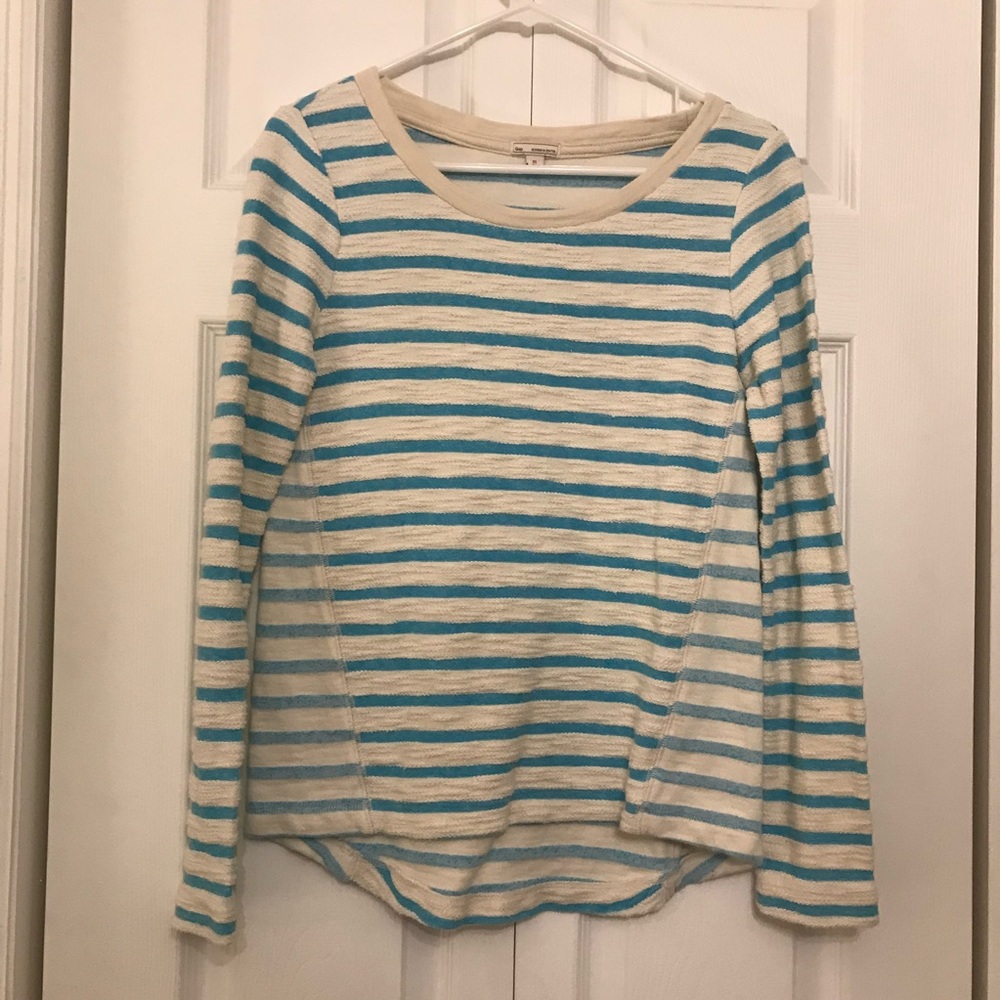 Gap Striped Long Sleeve Crew Neck in Cream & Teal